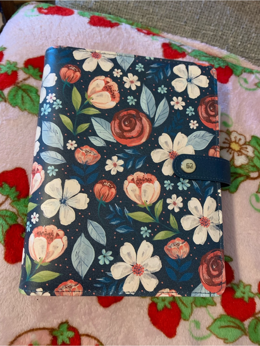 Floral Navy Journal planner with Rose and White Bloom Print